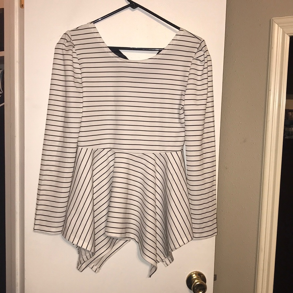 White & Black striped plemplum top